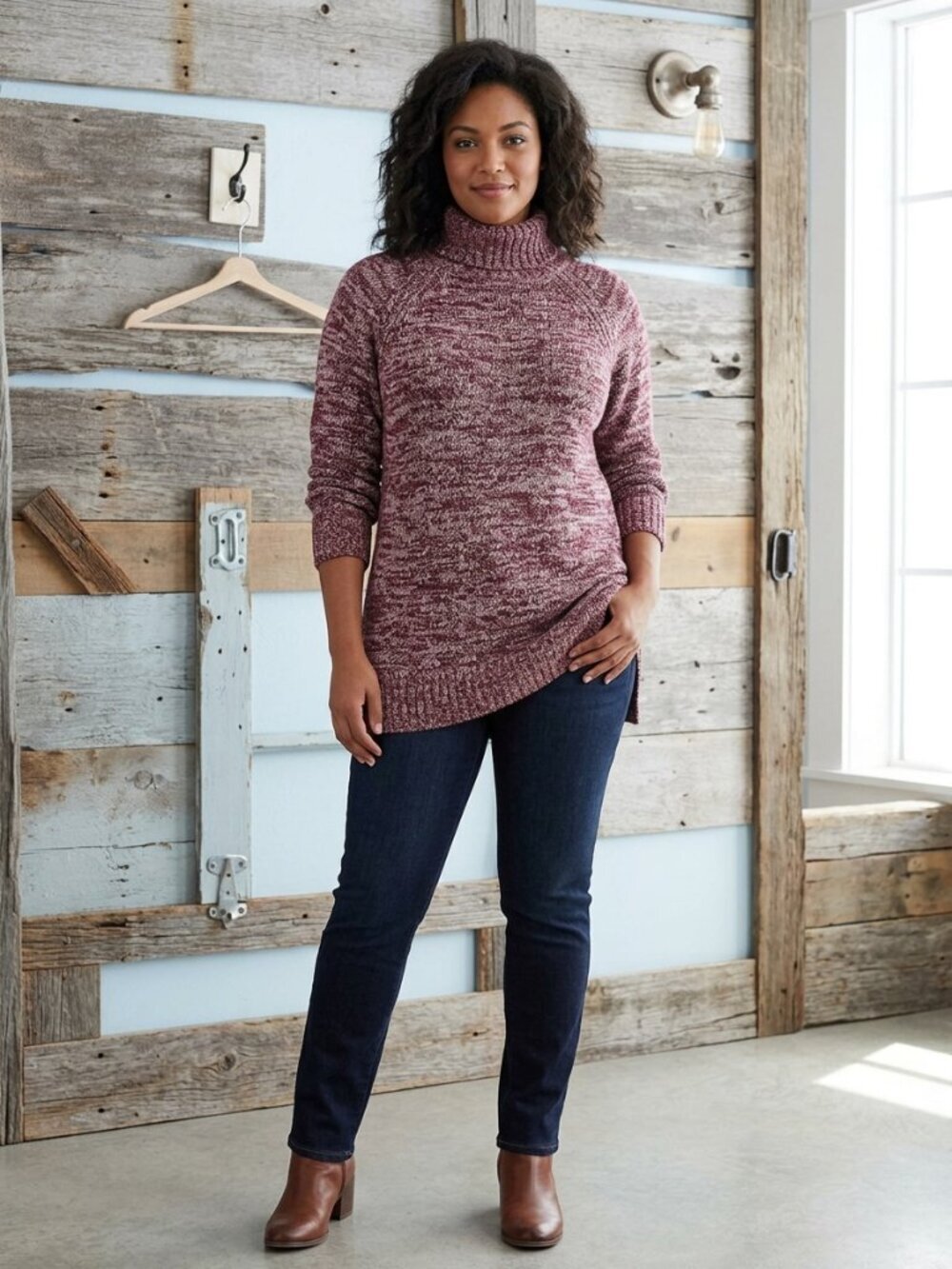 𝅺suzy Shier Size Med Pink/White High Neck Knit Sweater
